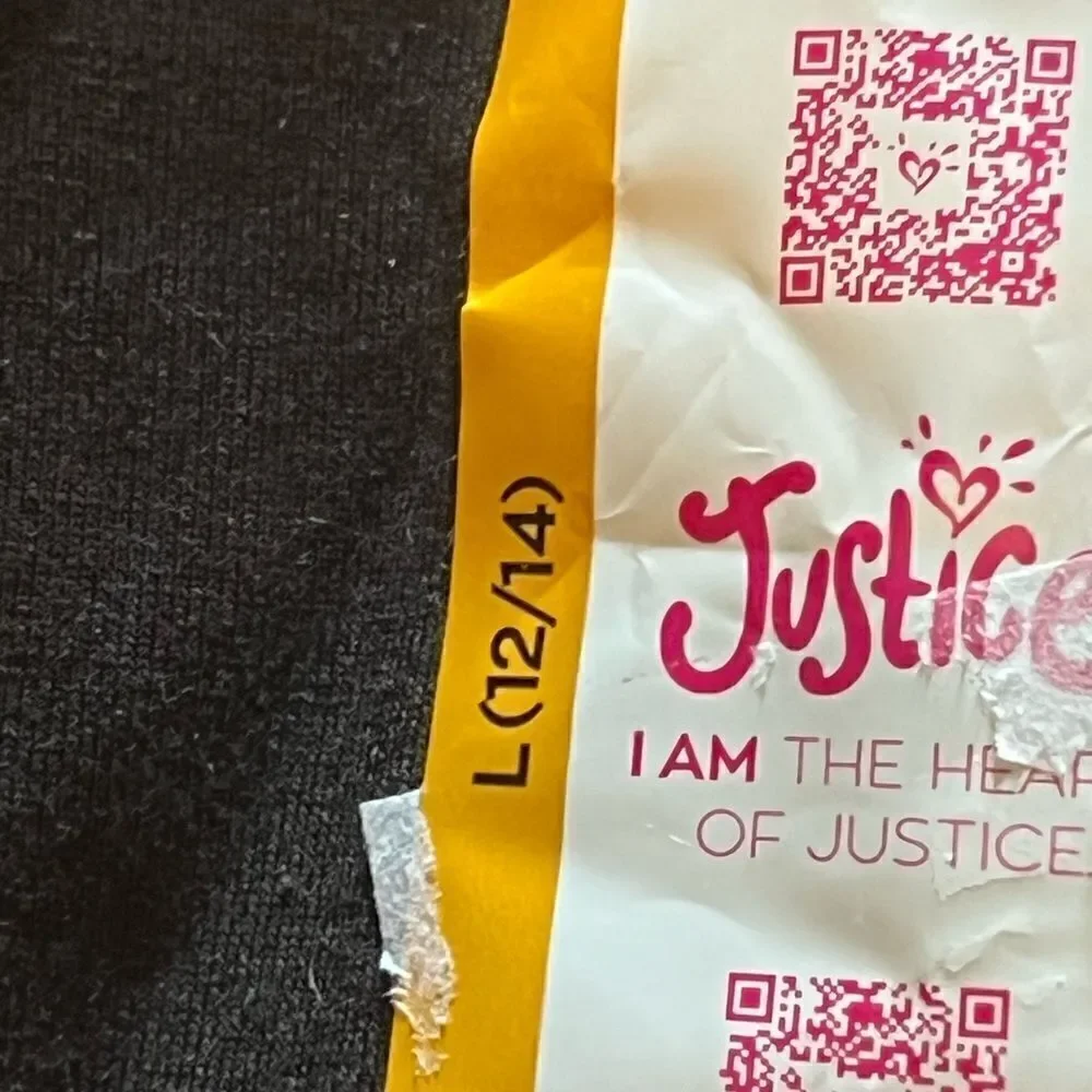 Justice (NWT) black leggings with purple & orange glitter letters size L 10/12